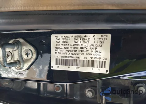2007 Honda Accord 3.0 Ex from USA, damaged, VIN 1HGCM66567A026180